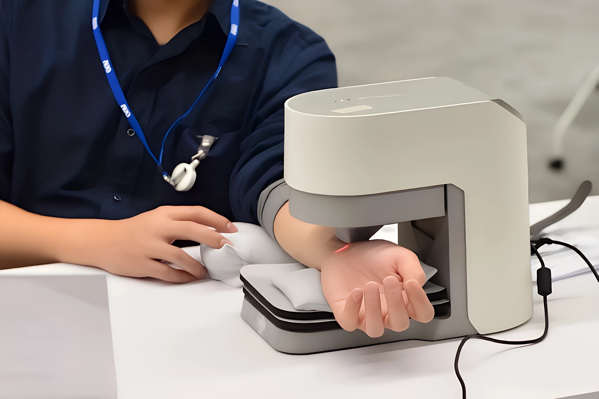 友達耘康中醫數位化檢測解決方案之脈象檢測系統採用高靈敏多點式壓力感測器，可真實還原「寸、關、尺」三部脈象量測結果