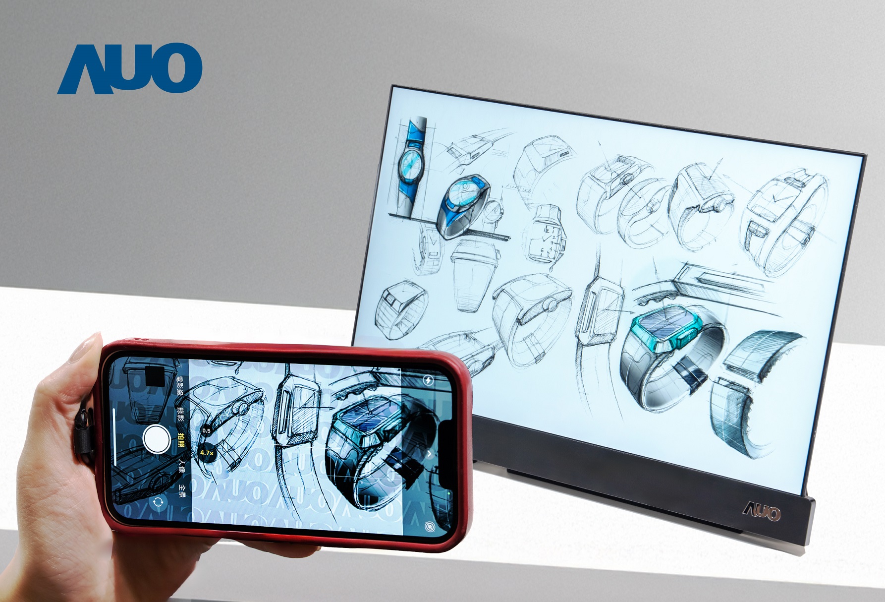 jinnian金年会16吋防窥显示器，采用人眼无法察觉、相机拍摄时才显现的隐藏式水印技术，未来可结合AI镜头侦测周围环境，实时开启或关闭水印，大幅提升在公共场域使用显示器的安全性